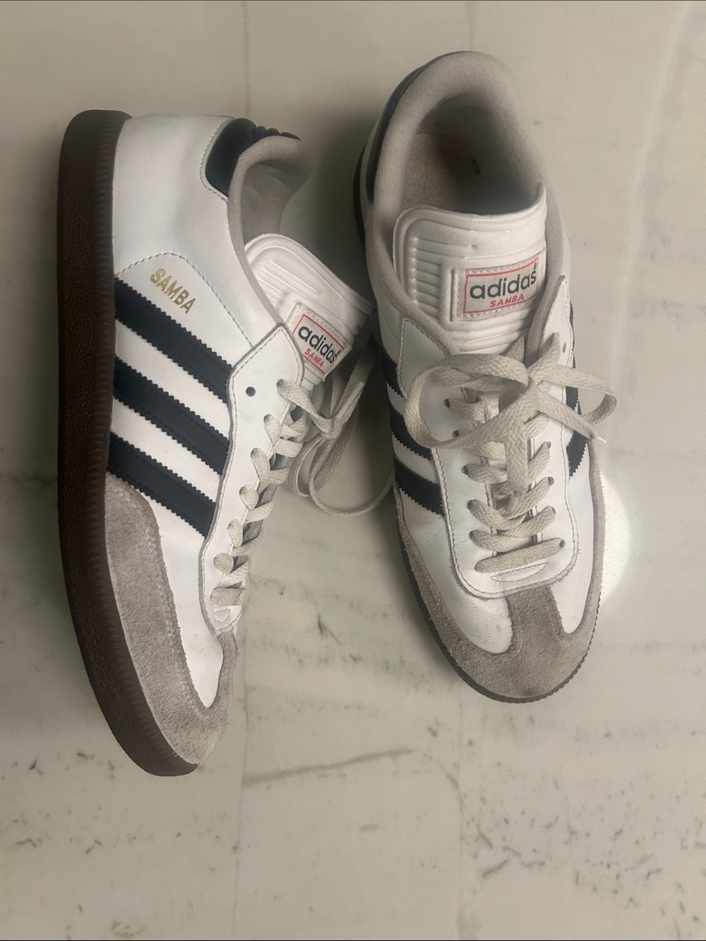 adidas Samba Sneakers in White, Navy & Gum